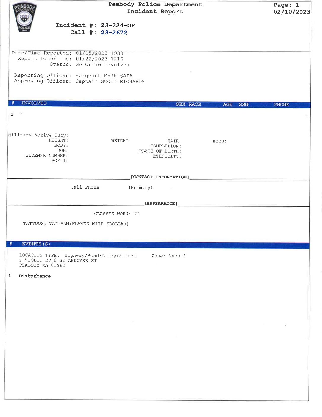Ppd Report Example PPD Incident Report - Peabody Police Department